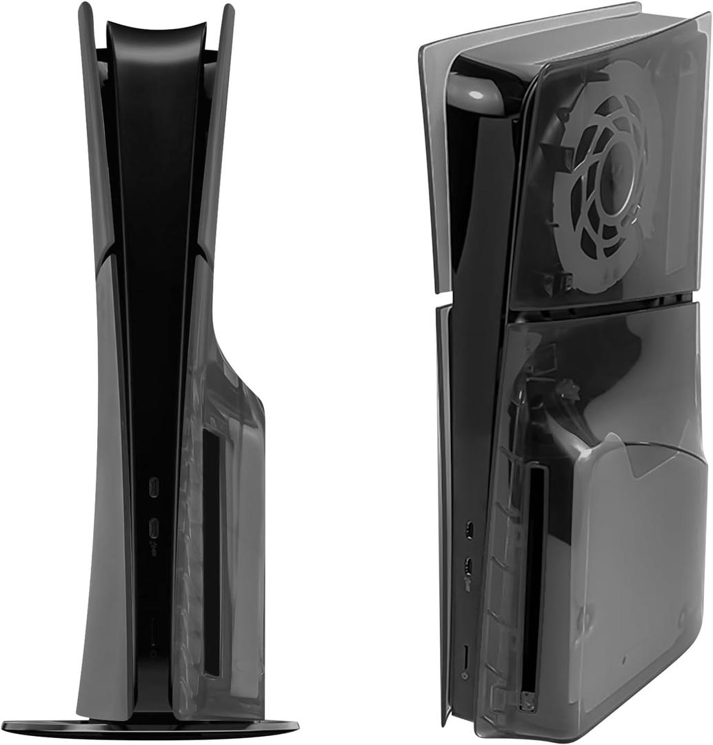 Geekria Transparent Cover Plates Compatible with PS5/ Slim Disc Edition, Replacement Shell Gaming Accessories with Fan Vents, Hard Dustproof ABS Shell Side Panels (Transparent Black)
