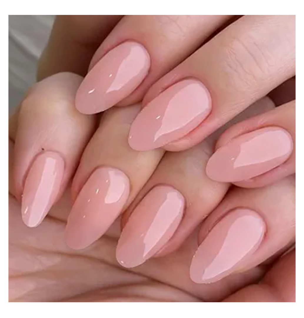 GLAMERMAID Nude Pink Press On Nails Short Almond, Handmade Jelly Soft Gel Nails Round Oval Fake Nails, Long Lasting Nails Glue for Nail Tip, Acrylic Nails and Press On Nails 5PCS Nail Glue with Brush