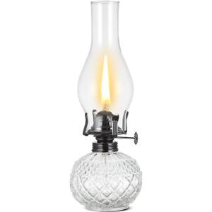Rustic Large Oil Lamp Vintage Glass Kerosene Lamp Antique Oil Lamps for Indoor Use Emergency Lighting Decor Hurricane Lamp with Black Metal Regulator Chamber Oil Lantern