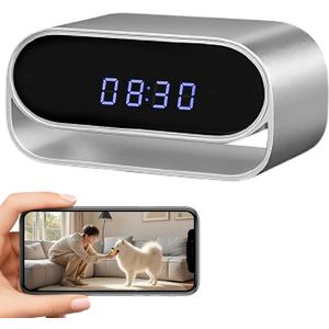 Security Camera for Home, 4K Clock Camera, Pets Cat Dog Cameras, Smart Home Indoor Cameras, Nanny Camera Clock with Night Vision and Motion Detection (Ink Black)