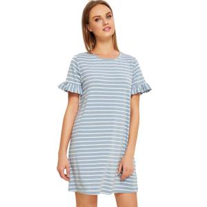 Floerns Women's Summer Casual Ruffle Short Sleeve Tunic Striped T-Shirt Dress (Medium)