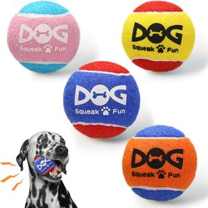 Squeaky Balls for Dogs, Squeaky Dog Toys Balls for Fetch, Funny Puppy Chew Toys, Built-in Squeaker, Idea for Doggie Birthday Gift, Medium - 4 Pack (Mixed Color A)