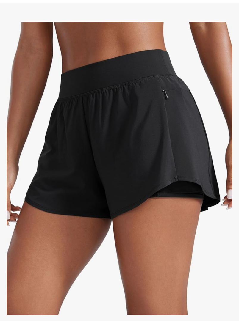 2 in 1 Double Layer Running Shorts for Women 3" - High Waisted for Athletic Tennis Workout with Zip Pockets Size XXL