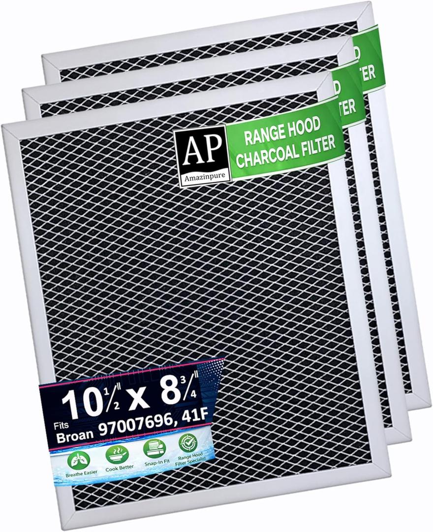 3 pack 97007696 8.75 x 10.5 in Charcoal Range Hood Filter Compatible with Whirlpool W10355450 Broan Nutone 6105C 41F 413023 41000 46000 11000 4341999 4378581 1172266 5-3082 51113711