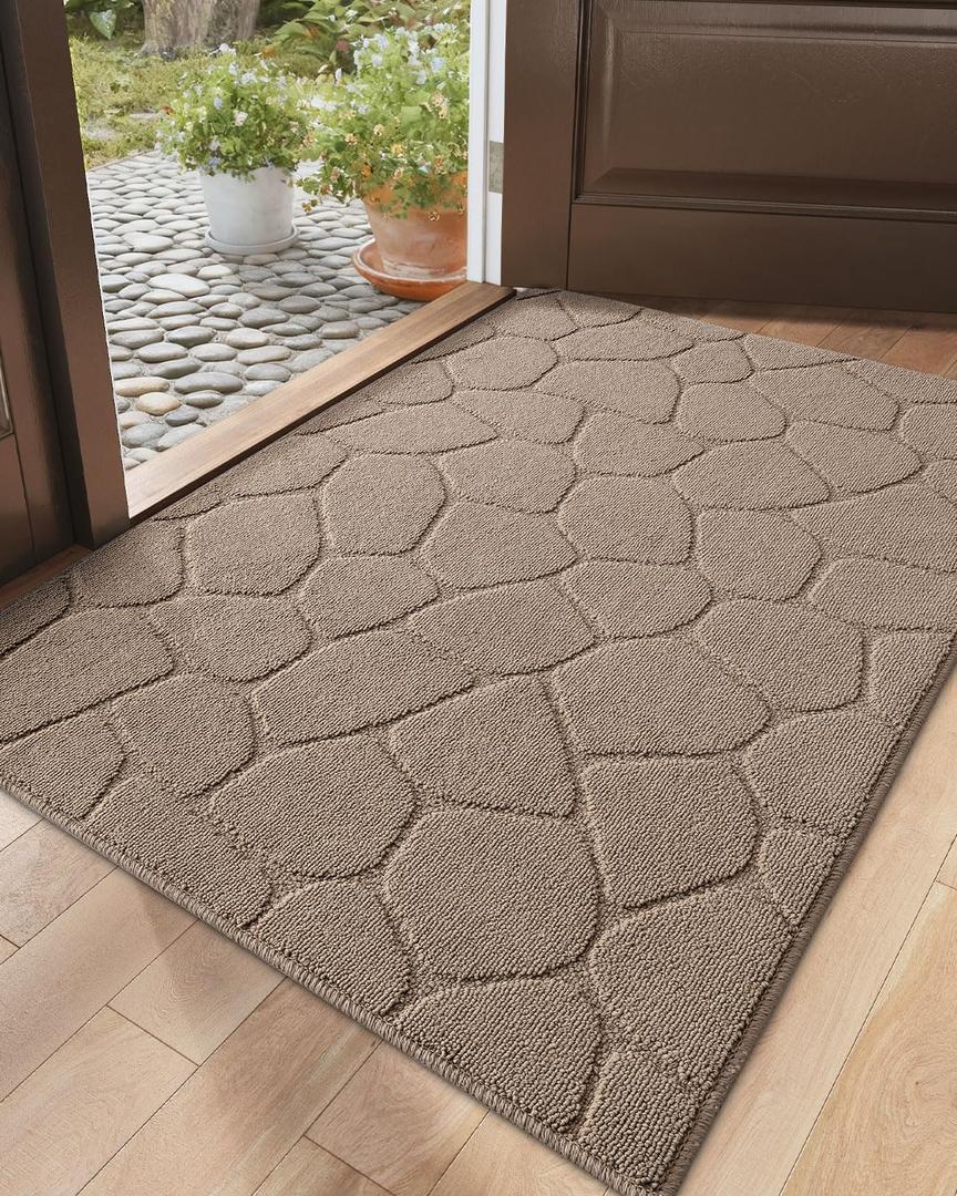 DEXI Front Door Entryway Mat Non Slip, 32x48 Washable Inside Entrance for House Floor Low Profile, Thin Entry Doormat Absorbent Dirt Trapper, Pebble Beige