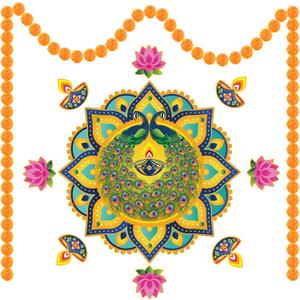 Tiamon Diwali Rangoli Decorations Include 7 pcs Rangoli Floor Stickers and 2 pcs Marigold Garlands Diwali Rangoli Stickers for Floor Entrance Porch Indian Diwali Diyas Rangoli Home Party Decorations