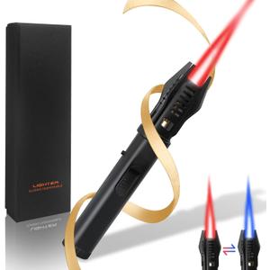 Torch Lighter  Butane Refillable Kitchen Torch, Straight & Adjustable Flame Torch, Windproof Blow Torch, Safety Lock, for BBQ, Brulee, Cooking  Unique Lighter Gift for Fest(Gas Not Included)