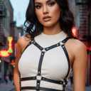 Women Leather Harness, Black Fashion Chest Belt, Punk Goth Nightclub Accessories