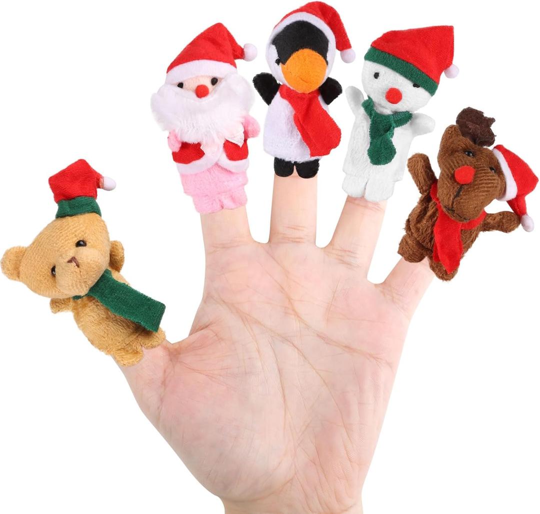CCINEE Christmas Finger Puppets for Kids, 5pcs Soft Plush Xmas Characters Finger Toys for Toddlers Story Time Playtime Shows Christmas Party Favors Gift Rewards