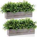 Lyrow Pack of 2 Artificial Eucalyptus Plant in Rustic Rectangular Wooden Planter Box Plants for Home Indoor Faux Potted Arrangement for Gifts Wedding Decor (Wooden Color Box, 16.1 x 3.7 x 8.7 '')