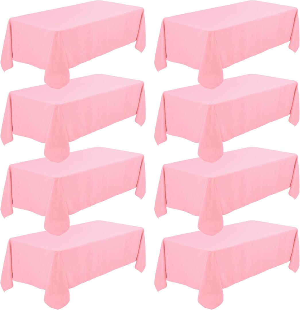8 Pack Premium Pink Tablecloth 60 x 102 Inch, Rectangle Table Clothes for 6 Foot Rectangle Tables Washable Polyester Fabric Table Covers for Wedding Party Reception Banquet Buffet