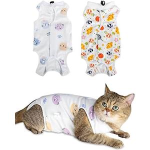 ANWA 6 Pack Cat Recovery Suit - Breathable Cat Onesie for Cats After Surgery Female, Kitten Surgery Recovery Suit Female Abdominal Wounds Size LARGE