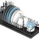 Compact Small Dish Rack Sink Drying Rack with Silicone Mat, Stainless Steel Dish Drainer for Kitchen Cabinet, Kitchen Sink Rack,Dish Holder, Black