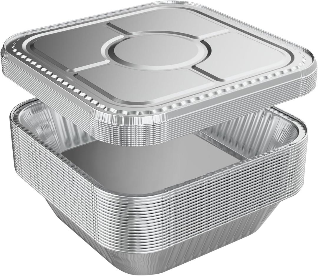 WANBAO 20 Pack Foil Pans with Lids 8 X 8 Inch Disposable Aluminum Tin Foil Baking Pans Meal Prep for Catering, Baking Cakes, Breads, Brownies, Bread, Meatloaf, Lasagna
