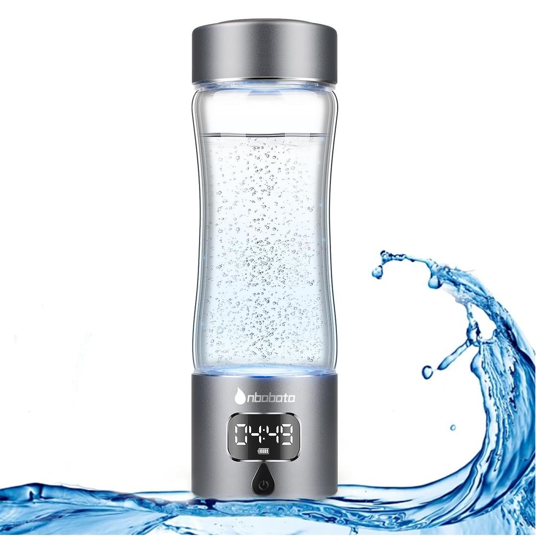 Hydrogen Water Bottle, Healthy Hydrogen Water Generator with Latest SPE PEM Technology, Hydrogen Water Ionizer Machine,Separates Hydrogen and Oxygen, Gift for Home,Travel, Sports (Grey, 9.05*2.63in)