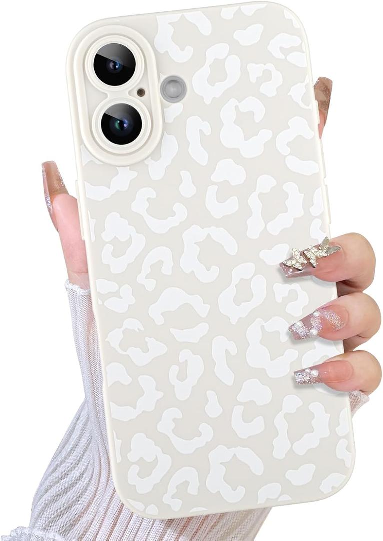 TEAUGHT Compatible with iPhone 17 Case 2025 Cute Pattern Leopard Print Cheetah Shockproof Silicone Phone Cover for Girls Women -White