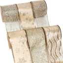 Ribbli Gold Glitter Christmas Ribbon - Wired, for Tree, Crafts, Gift Wrapping - 2.5 Inch x 6 Rolls, 36 Yards Total
