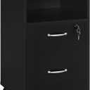 Yaheetech File Cabinet, Under Desk Vertical Cabinet with 2 Drawers and Open Compartment, Printer Stand with Lockable Wheels for A4 Letter Size Hangable File Folders for Home Office (Black)