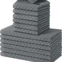 Homaxy 100% Cotton Kitchen Towels and Dishcloths Set, 12 x 12 & 15 x 25 Inches, Set of 12 Bulk Terry Cloth Dish Towels, Super Soft and Absorbent Hand Towel with Hanging Loop, Dark Grey