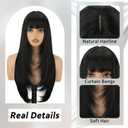 Black Long Straight Layered Wig with Bangs for Women 26 inch Put on Go Realistic Synthetic Heat Resistant Natural Wig for Girls Party Cosplay and Daily Use