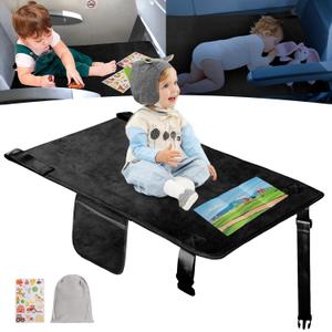 GoCozy Toddler Airplane Bed, Travel Essentials for Kids, Soft Toddler Airplane Travel Essentials with Sticker Book, Black