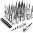 32PCS 14X1.5 Spike lug nut 4.4" Tall-Chevy Silverado 8Lug, M14x1.5 Electroplated Wheel Spike Lug Nut For Suburban GMC Sierra Yukon Ford F250 F350 RAM 2500 3500 Aftermarket Wheel,One Piece Anti-Rusting