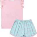 Flamingo Pajama Sets Matching 18-inch Dolls&Girls Pjs Pink Night Shirts Mint Ruffle Sleeves Size 8-9