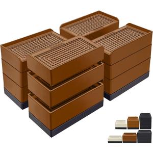 Furniture Risers 4 Inch, Heavy Duty Furniture Elevator in Heights of 1.5, 3 or 4 Inch Rectangle Raising Blocks for Bed, Couch, Desk, Sofa, Tables,Support Up to 1,300 Lbs (4 Pack-Brown)