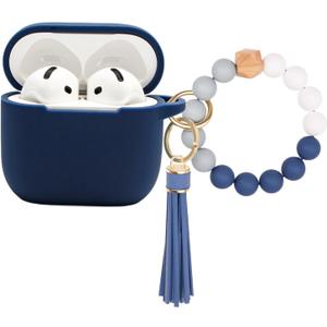 for AirPods 4 Case,Compatible with AirPods 4th Generation Case (2024), Soft Silicone Wireless Charging Protective Case Cover with Bracelet Keychain for Men and Women (Midnight Blue)