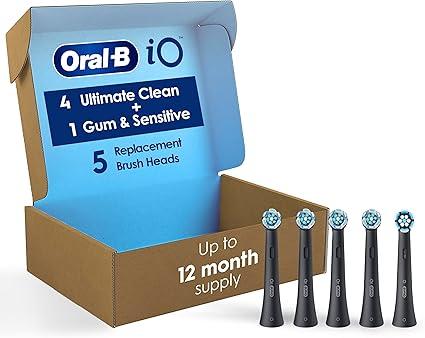 Oral-B iO Ultimate Clean Replacement Brush Heads, 5 Count, 4 Ultimate Clean + 1 Gum & Sensitive Black Oral-B iO Ultimate Clean Replacement Brush Heads, 5 Count, 4 Ultimate Clean + 1 Gum & Sensitive Black