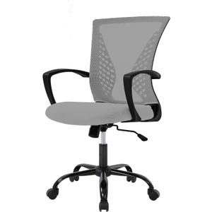 FDW Home Office Chair Mid Back PC Swivel Lumbar Support Adjustable Desk Task Computer Ergonomic Comfortable Mesh Chair with Armrest (Grey), 17d X 22w X 40h in