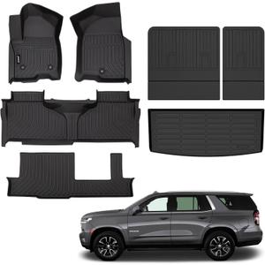 Jenofa-Car Floor Mats for Chevy Tahoe/GMC Yukon (Not XL) 2021-2025 8-Seater Bench All Weather Automotive Floor Liner Custom Accessories Black (Floor Mats & Rear Seat Back Mats & Cargo Liner)