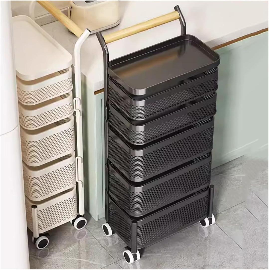Rotating Storage Rack for Kitchen,Vegetable and Fruit Storage Basket with Wheels,Standing Rolling Storage Cart,Mobile Utility Cart for Living Room(Color Black)