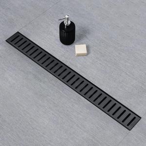 SaniteModar Linear Shower Drain, 24 inch Matte Black Shower Drain with Removable Capsule Pattern Grate,304 Stainless Steel Shower Drain Include Hair Strainer,Adjustable Leveling Feet