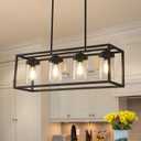 Black Dining Room Light Fixtures, Farmhouse Chandeliers for Dining Room Rustic Kitchen Island Light Fixtures Vintage Antique Linear Adjustable Hanging Pendant Light with Clear Glass Shade