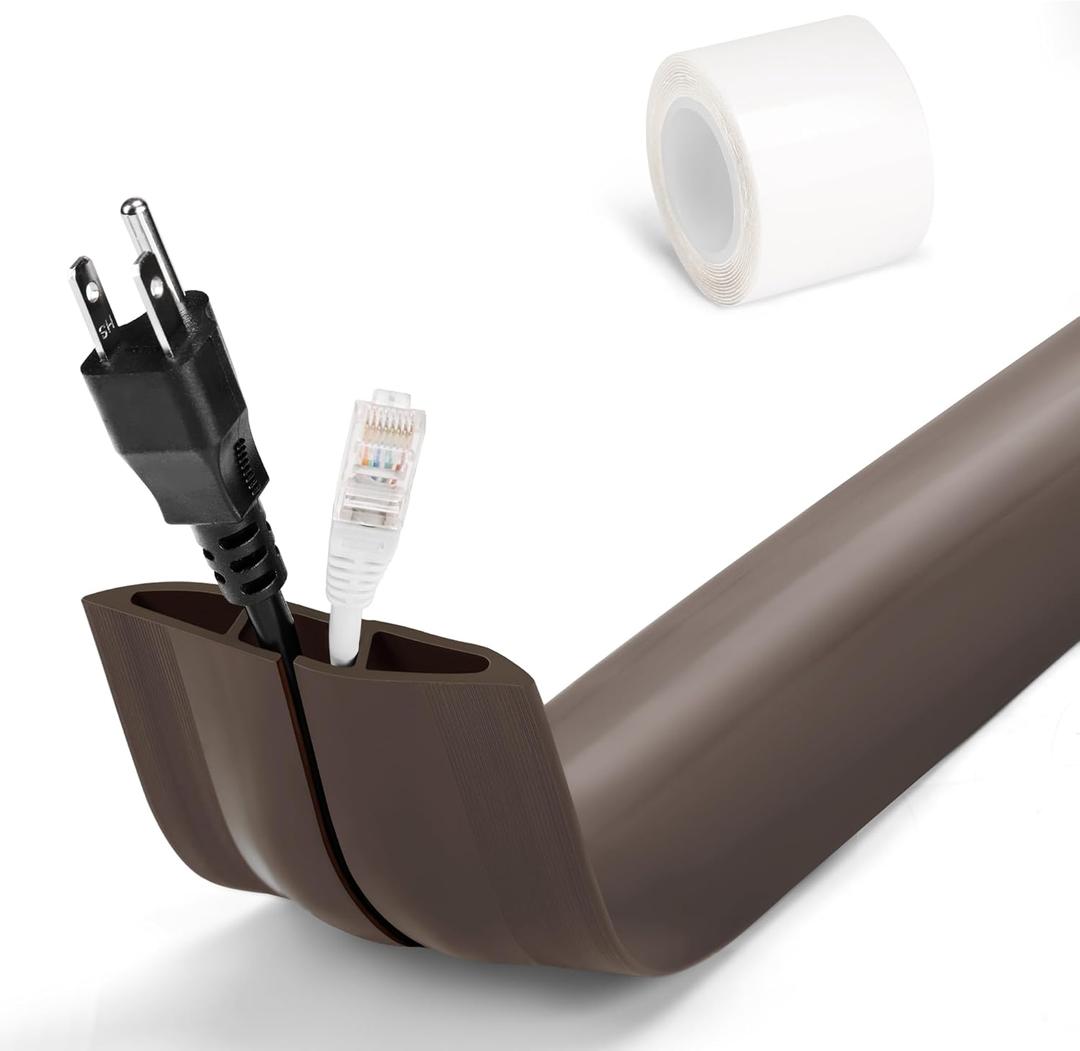 4 FT Cord Hider Floor - Brown Floor Cable Hider, Wire Covers for Cords Prevent Cable Trips, Floor Cord Cover, Power Cable Management Cord Protector, Cable Cover Channel 0.6" (W) x 0.31" (H)