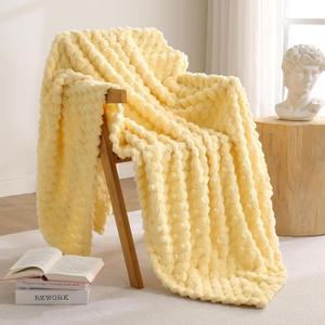 Excervent Flannel Fleece Throw Blanket(50x70 inches), Big 3D Clouds Stylish Hexagon Jacquard Decorative Fuzzy Blankets for Household, Camping, and Travel, Super Soft Cozy, Light Yellow