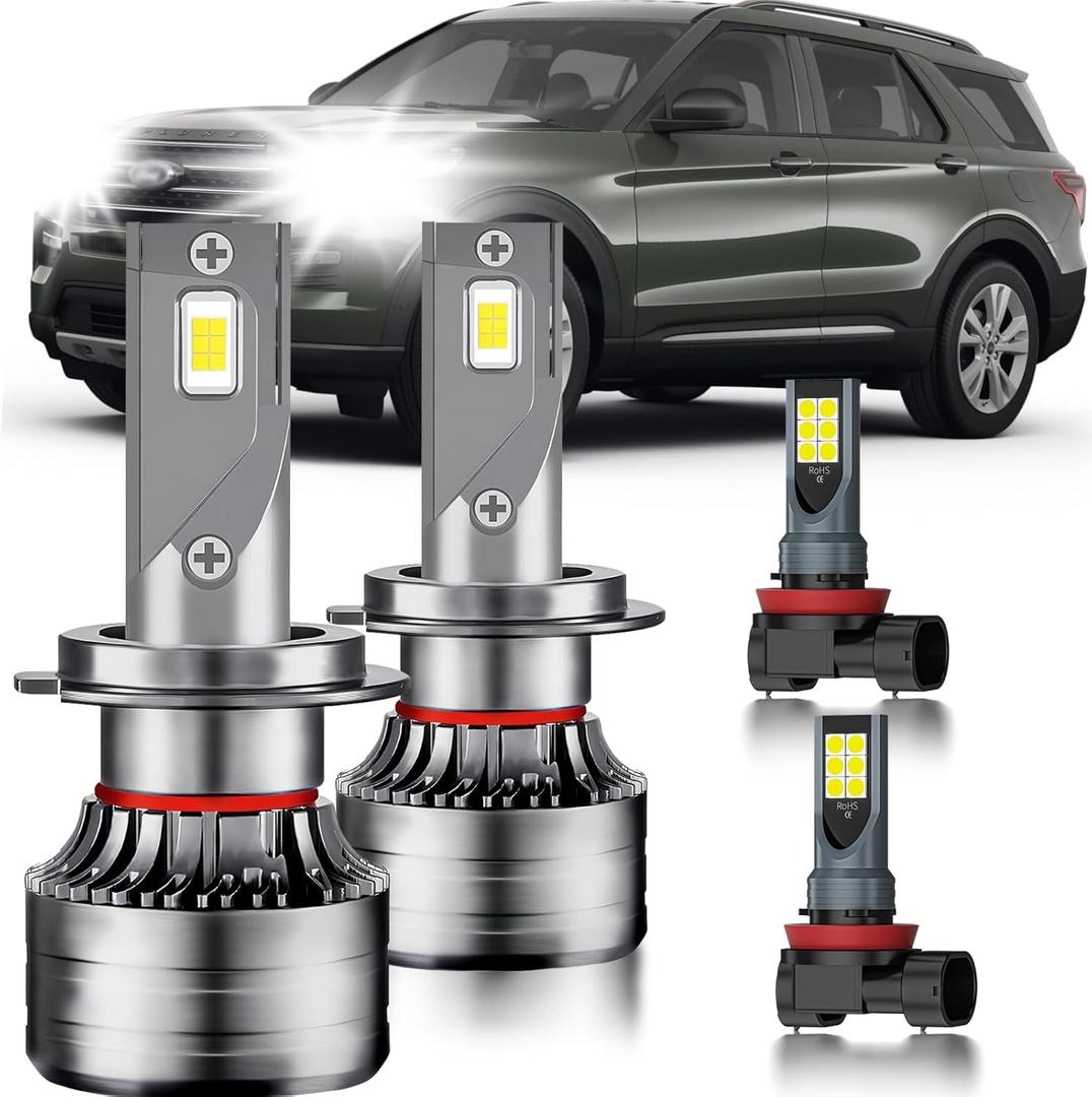 for Ford Explorer 2011-2015 Fog Lights Bulbs Combo, 4pcs Super Bright White Dual Beam and Fog Lights Blubs Package