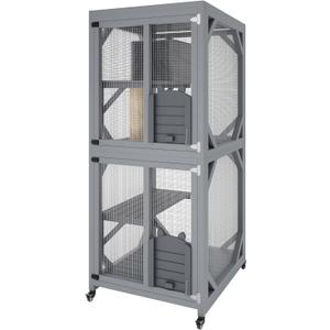 4 Tier Wood Catio Outdoor Window Cat Enclosure, Cat House On Wheels with Scratch Post, Resting Box, 4 Platforms, 2 Sliding Doors & Weatherproof Roof, Cats Kitty Condo Cage Shelter Playpen