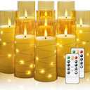 Nimiko Flickering Flameless LED Candles,Battery Operated Candles 9 Pcs with Embedded Star String,Acrylic LED Pillar Candles with Remote,Suitable for Home Decoration to Create an Atmosphere（Gold）