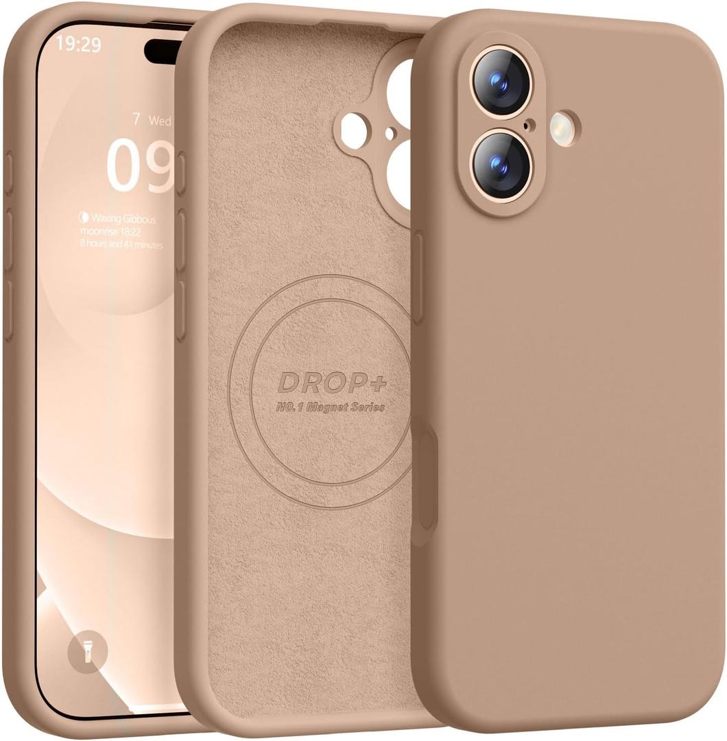 Ktele Magnetic for iPhone 17 Case [Compatible with Magsafe] [Premium Silicone Satin-Smooth Touch] Slim Shockproof Anti-Scratch Microfiber Lining Case, 6.3 inch, Light Brown