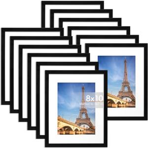 Fixwal 8x10 Picture Frame Set of 12 with Shatter Resistant Plexiglass, Classic Thin Border Black Photo Frames for Home Office Decor Wall Display