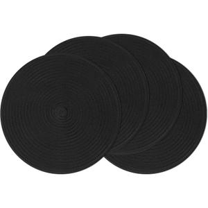 SHACOS Round Braided Placemats Set of 4 Heavy Cotton Polyester Washable Round Table Mats for Dining Tables 15 inch Non Slip Heat Resistant (Black, 4)