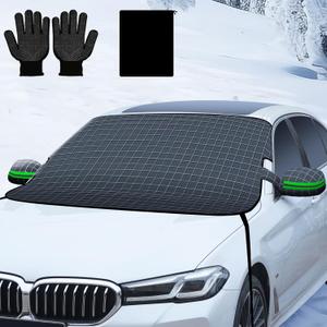 Windshield Snow Cover for Car, Waterproof Ice Shield with Elastic Straps, All Weather Frost Guard Fits Sedan SUV, Blocks Snow Rain Debris Leaves and Offers Sunshade Protection for Summer UV Heat Oxford Fabric-M-(1.5)