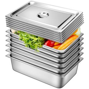 Hotel Pan with Lids 6 Pack Full Size 6" Deep Stainless Steel Steam Table Pan, Commercial Food Pans for Catering Buffet Chafing Dish Pans Metal Steam Tray (1/1 Full Size x 6 Inch Deep, 6 Pack)