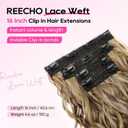 REECHO Curly Hair Extensions, 4PCS 16 inch Clip in Hair Extensions Lace Weft Short Curly Hair Extension Clip Ins Invisible Natural Hairpieces for Women, Light Brown with Blonde Highlights