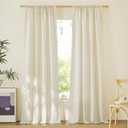 NICETOWN Living Room Curtains 96 inches Long, Pocket Top Stripe Pattern Weave Semi Sheer Linen Window Treatments Privacy with Light Through for Bedroom, Natural, W52 x L96, 2 Panels