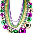 JOYIN 10 Pcs Mardi Gras Bead Necklace Set, 1 Jumbo Ball Bead Necklaces, 3 Medium & 6 Small Beaded Necklaces, Gold Green Purple Plastic Necklaces for Mardi Gras Costume Outfit Dress up Accessories