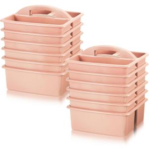 12 Pcs Classroom Caddy with 3 Compartment - Multipurpose Portable Plastic Storage Table Caddies with Handles for School Home Office Organizer(Flesh Pink)