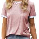 Womens T Shirt Short Sleeve Crew Neck Basic Color Block Tee Tops (Large, Z02-Light Pink)